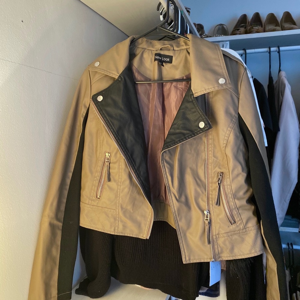 Cropped Tan Faux Leather Jacket